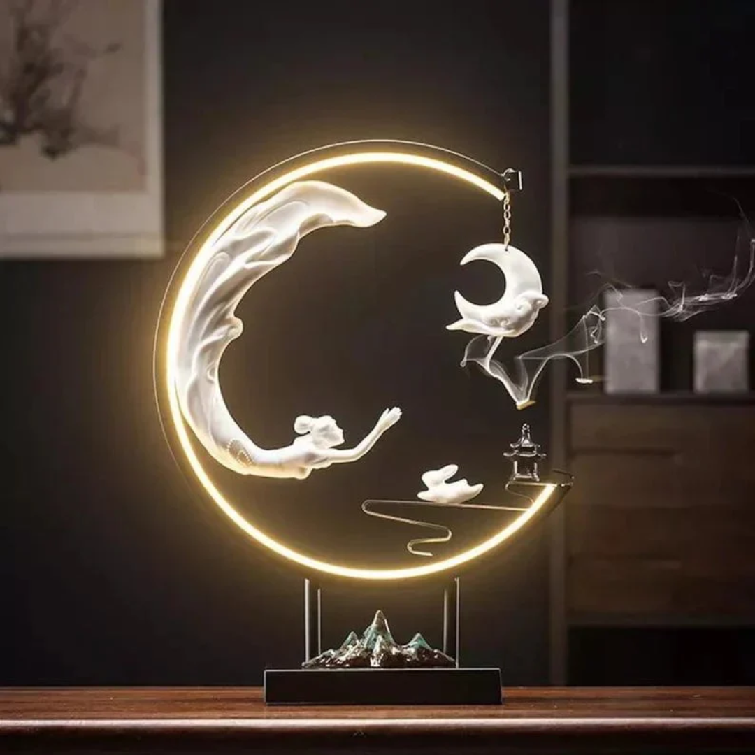 SerenGlow Incense Burner Table Lamp With Warm LED Night Light