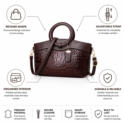 Structured Embossed Top-Handle Bag (Adjustable Strap) | ribuella