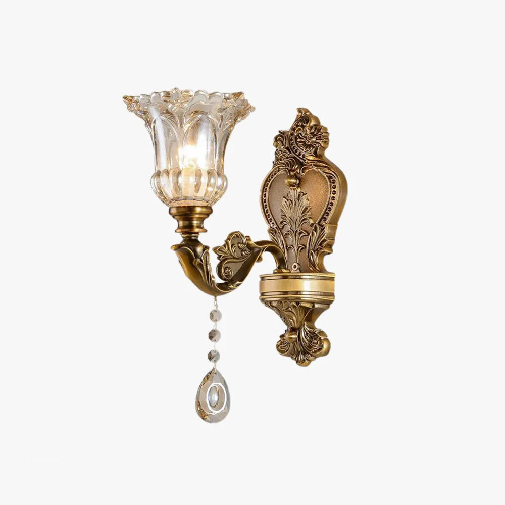 Candeeiro de parede Ramiq vintage em metal e vidro, dourado
