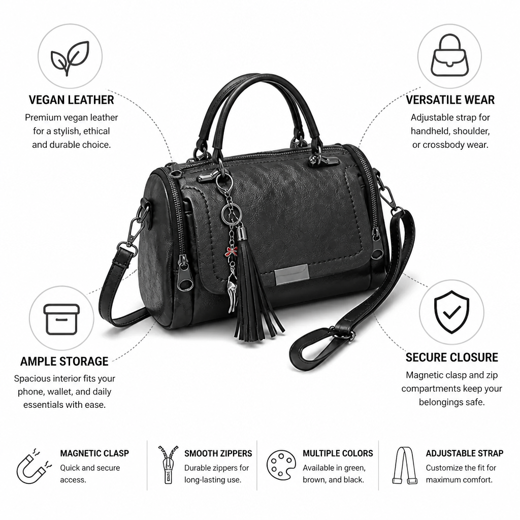 Vegan Leather Convertible Satchel Handbag (Tassel Charm) | ribuella