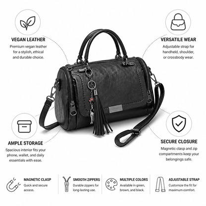 Vegan Leather Convertible Satchel Handbag (Tassel Charm) | ribuella