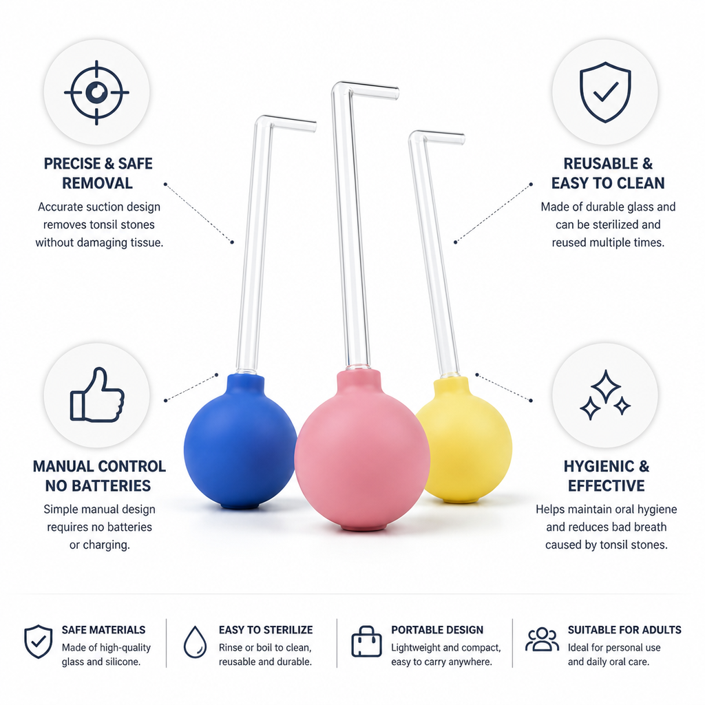 Reusable Long Glass Suction Tonsil Stone Remover (Set of 3) | ribuella