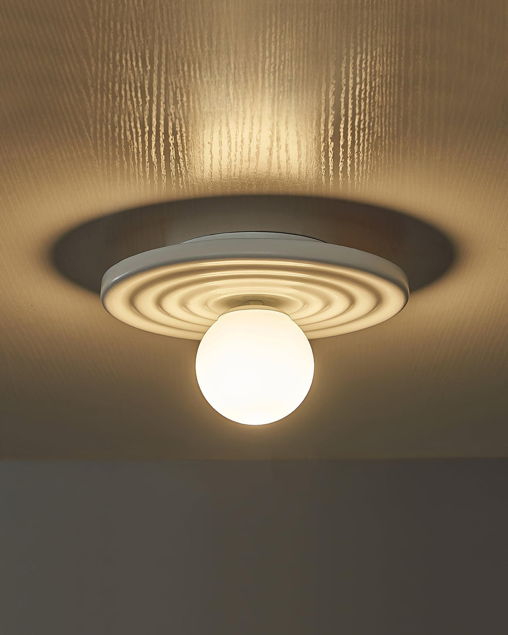 Francie Ceiling Light, Circular Disc Shape, Wabi Sabi Details, Warm Ambient Glow