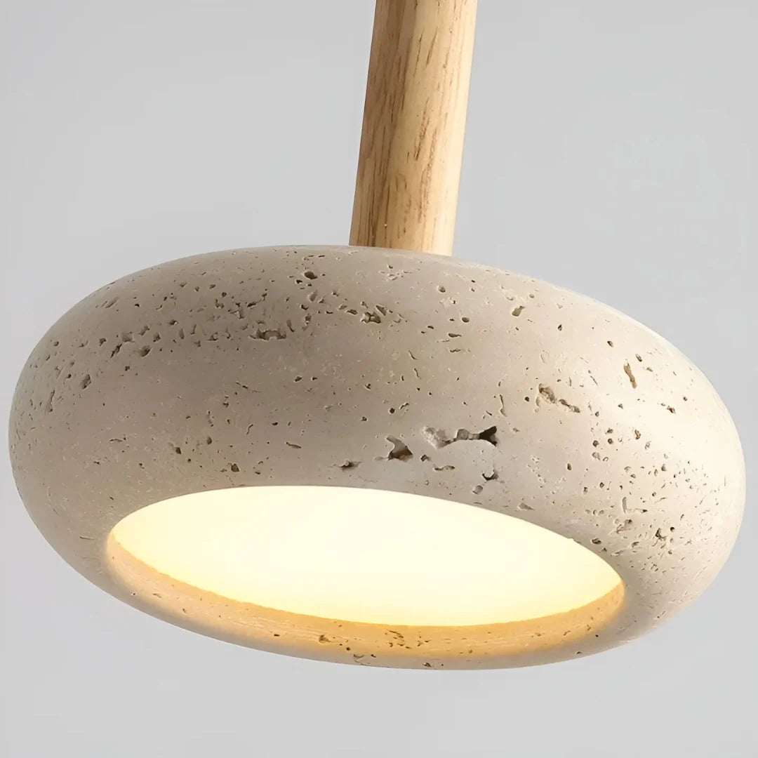 Travertine Hanging Light with Wooden Accent – Warm Glow, Adjustable Cord | ribuella