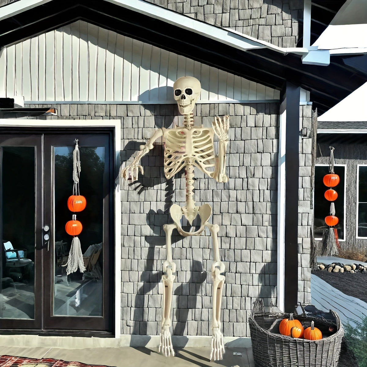 Stojąca scenografia w postaci ruchomego szkieletu na Halloween, wysokość 5.5 ft