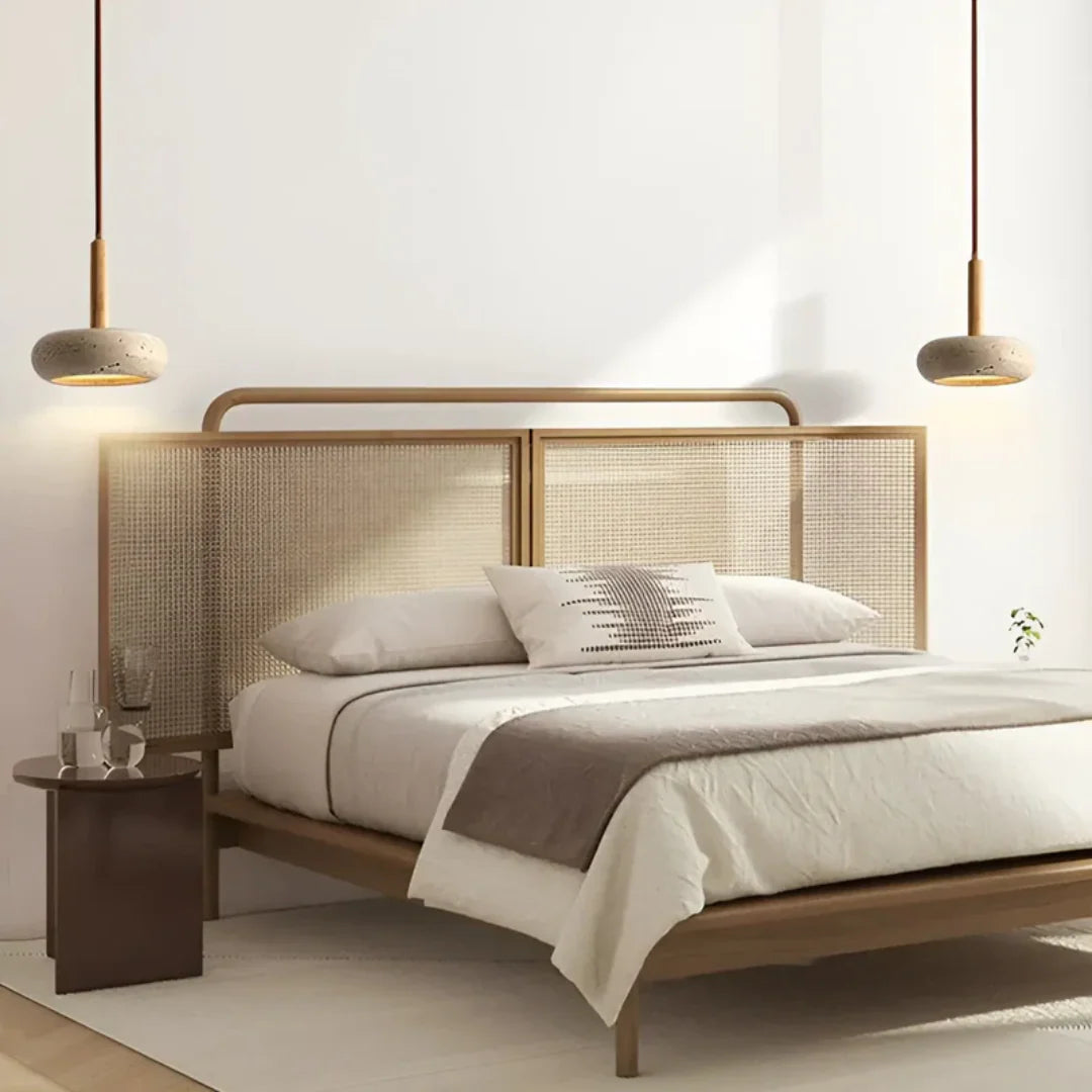 Travertine Hanging Light with Wooden Accent – Warm Glow, Adjustable Cord | ribuella