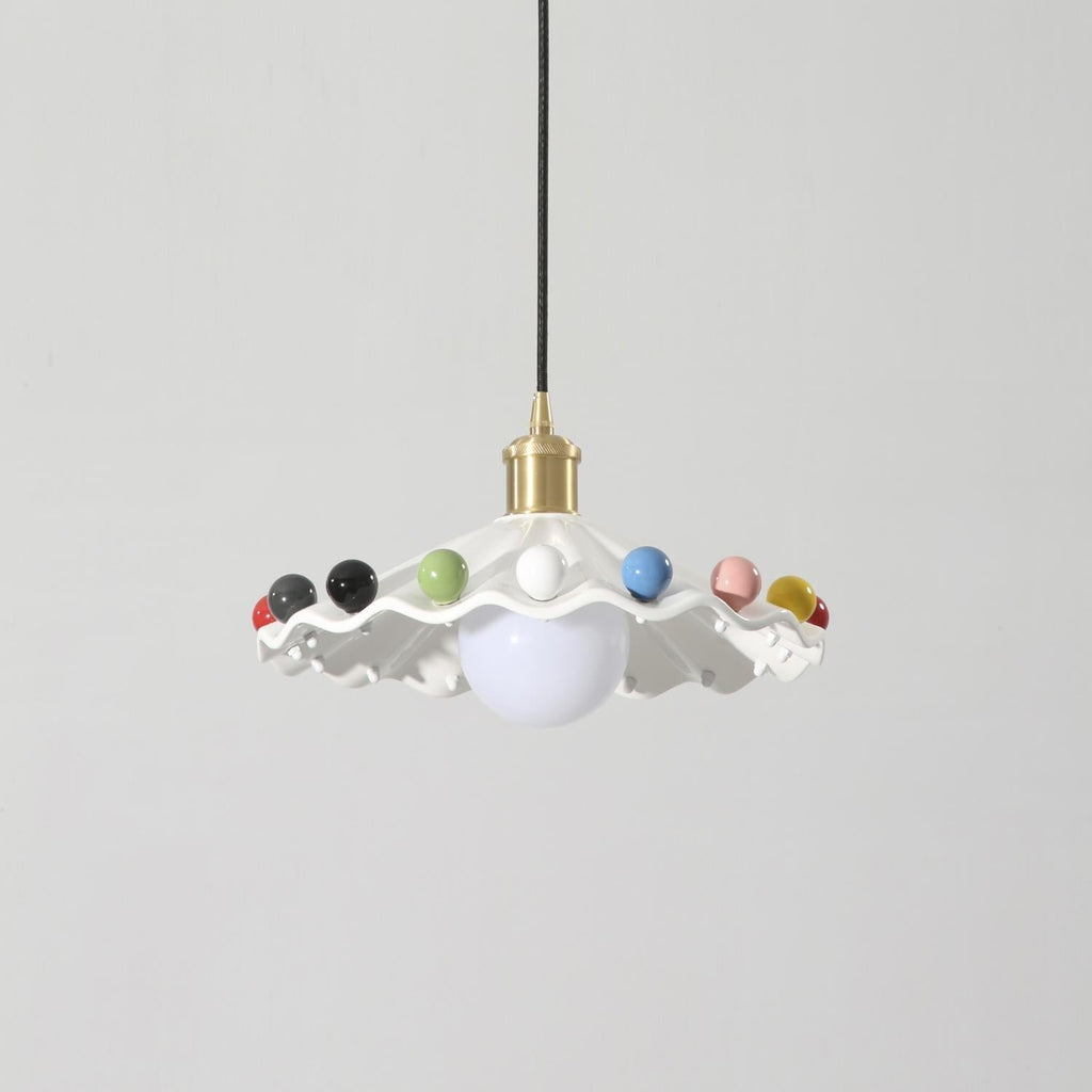 Fonthill Pendant Lamp, Sculpted Wavy Form, Glossy Bead Detail
