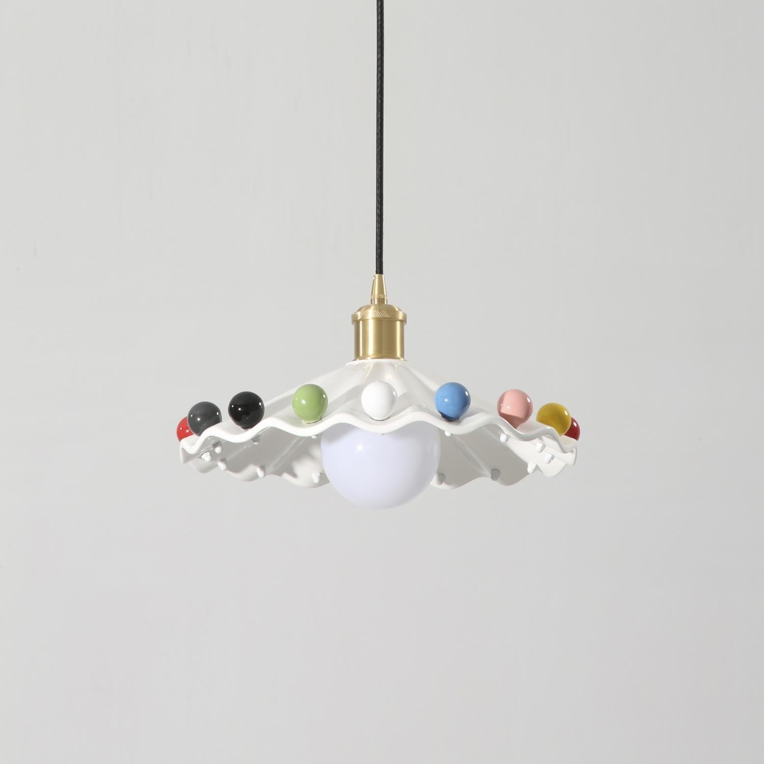 Fonthill Pendant Lamp, Sculpted Wavy Form, Glossy Bead Detail