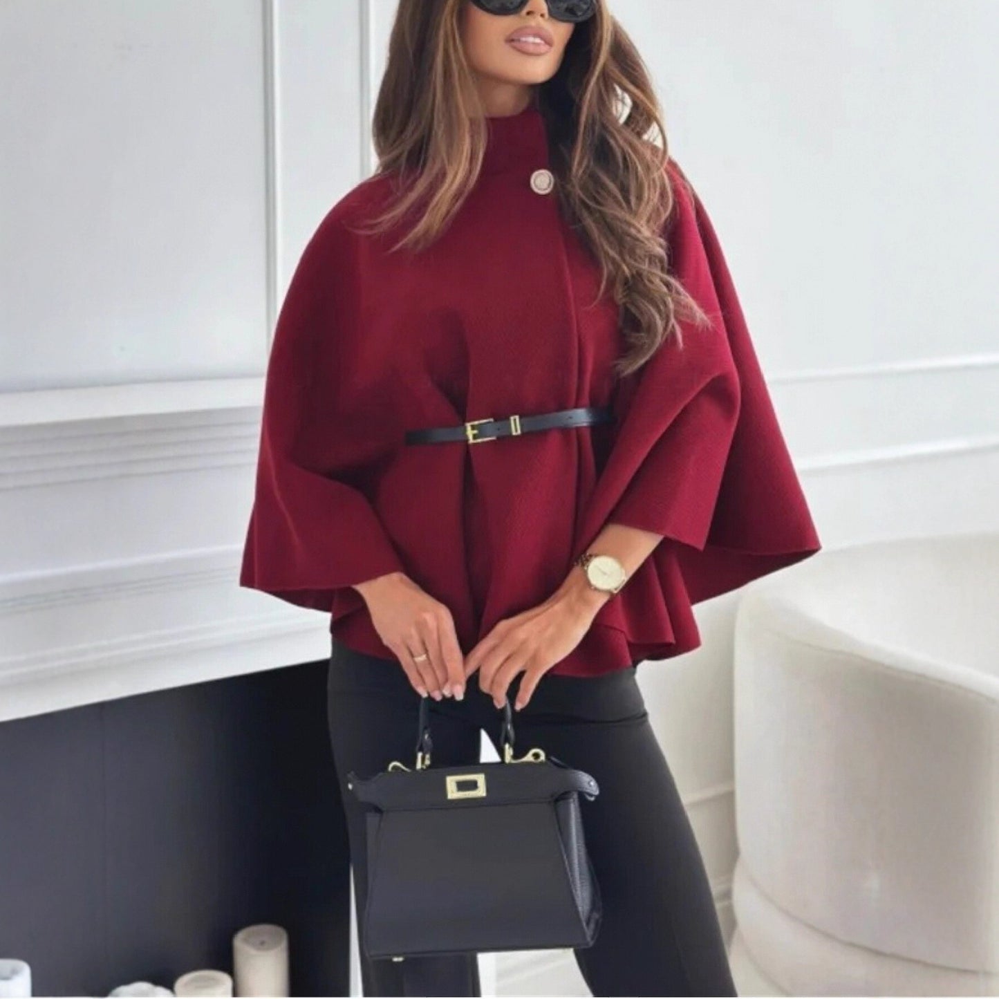Poncho Col Montant Ceinturé