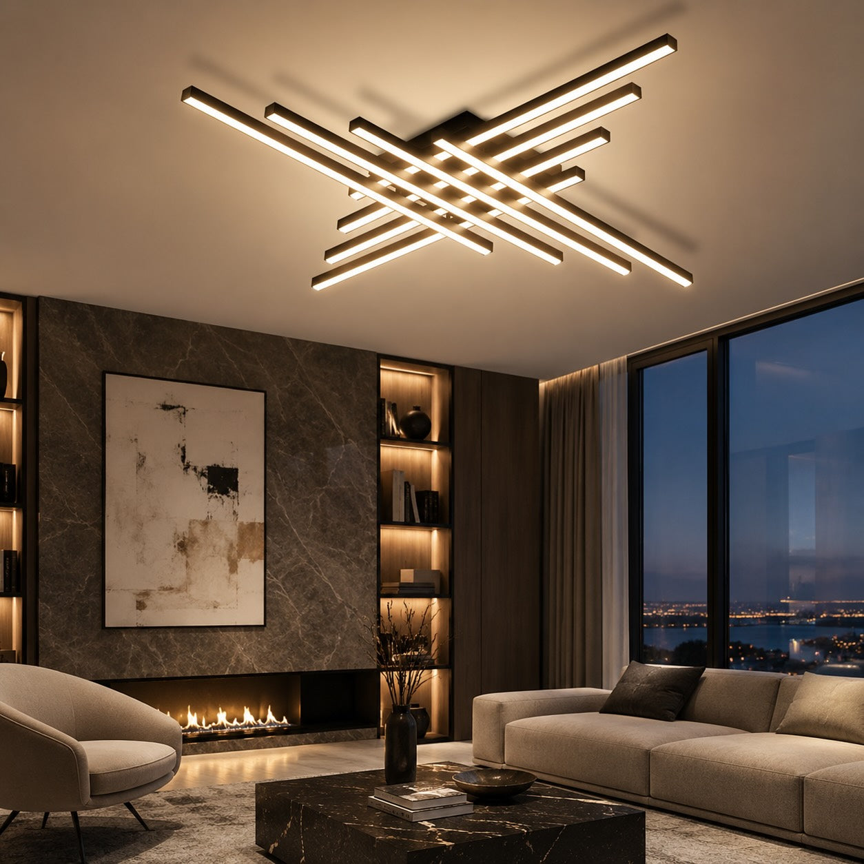 Modern Minimalist Ceiling Light Long Strip LED Adjustable Color Temperature Iron Acrylic | ribuella