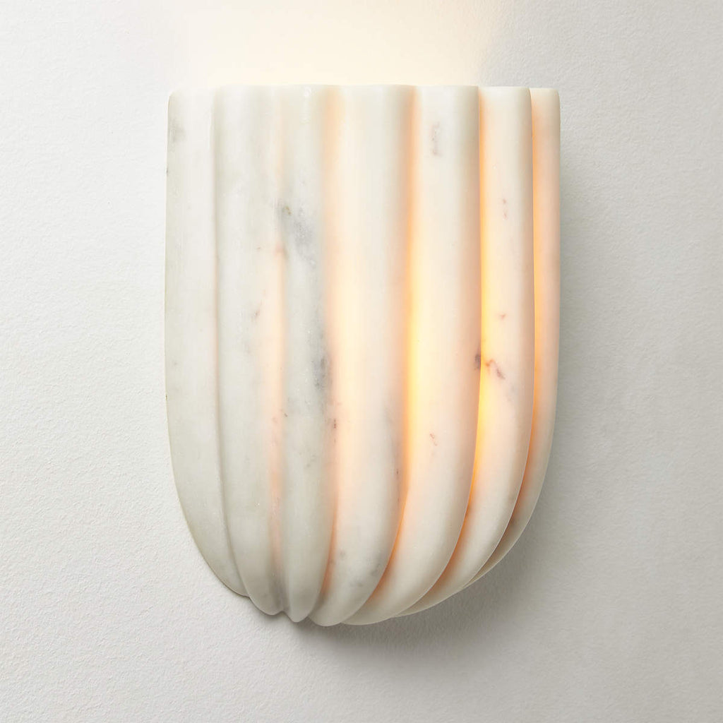 Fluted Glass Wall Lamp - Vertical Ribbed Shade, Warm Ambient Glow