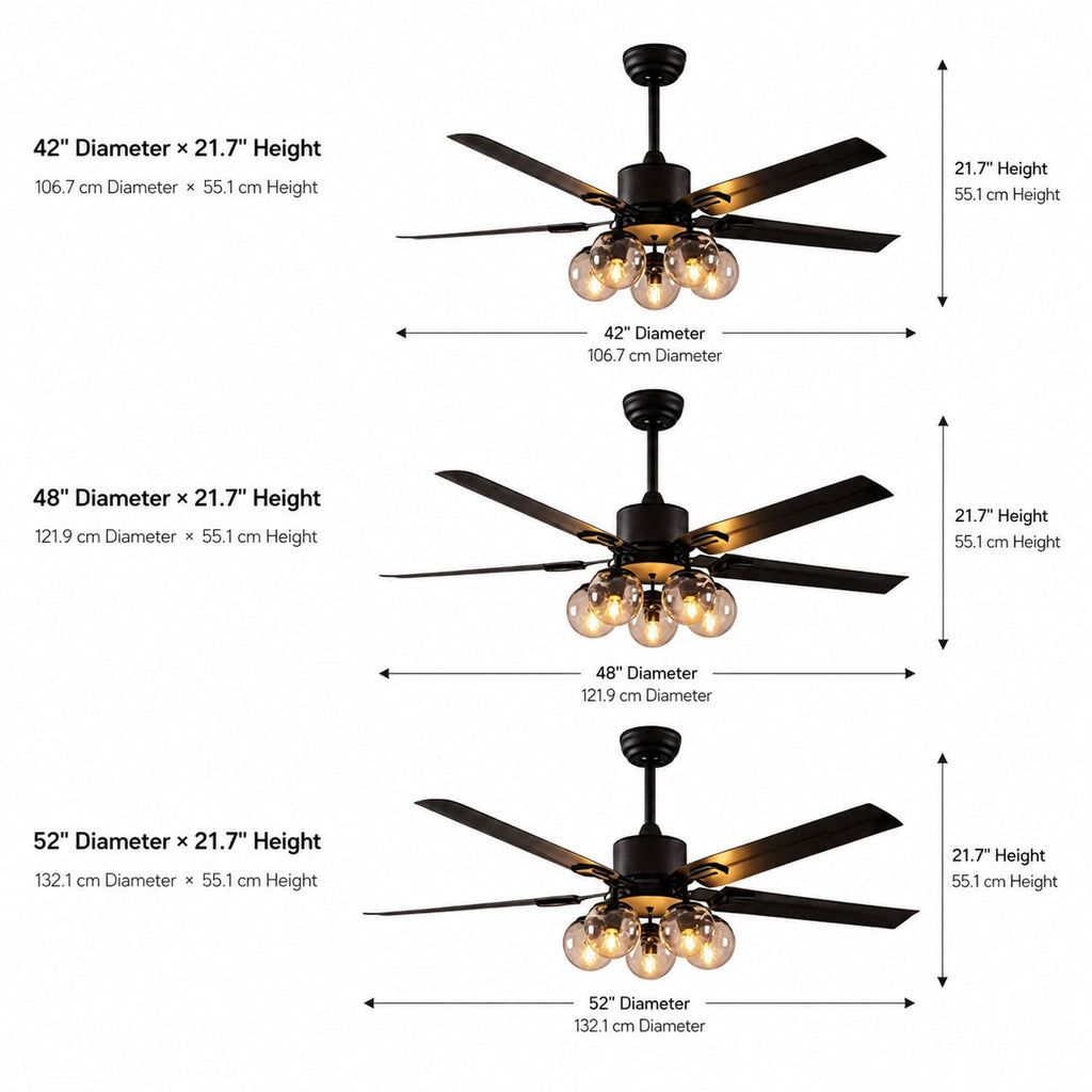 Industrial Black Ceiling Fan Light Flush Mount Metal Adjustable LED 52 Inch 60W | ribuella