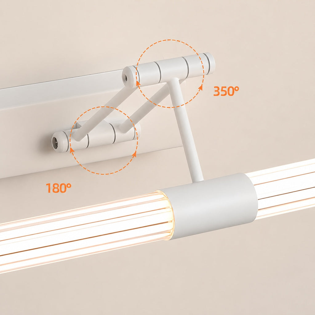 Moderní nástěnné LED světlo nad zrcadlo do koupelny s nastavitelnými rameny a osvětlením v rozsahu 360 stupňů | ribuella