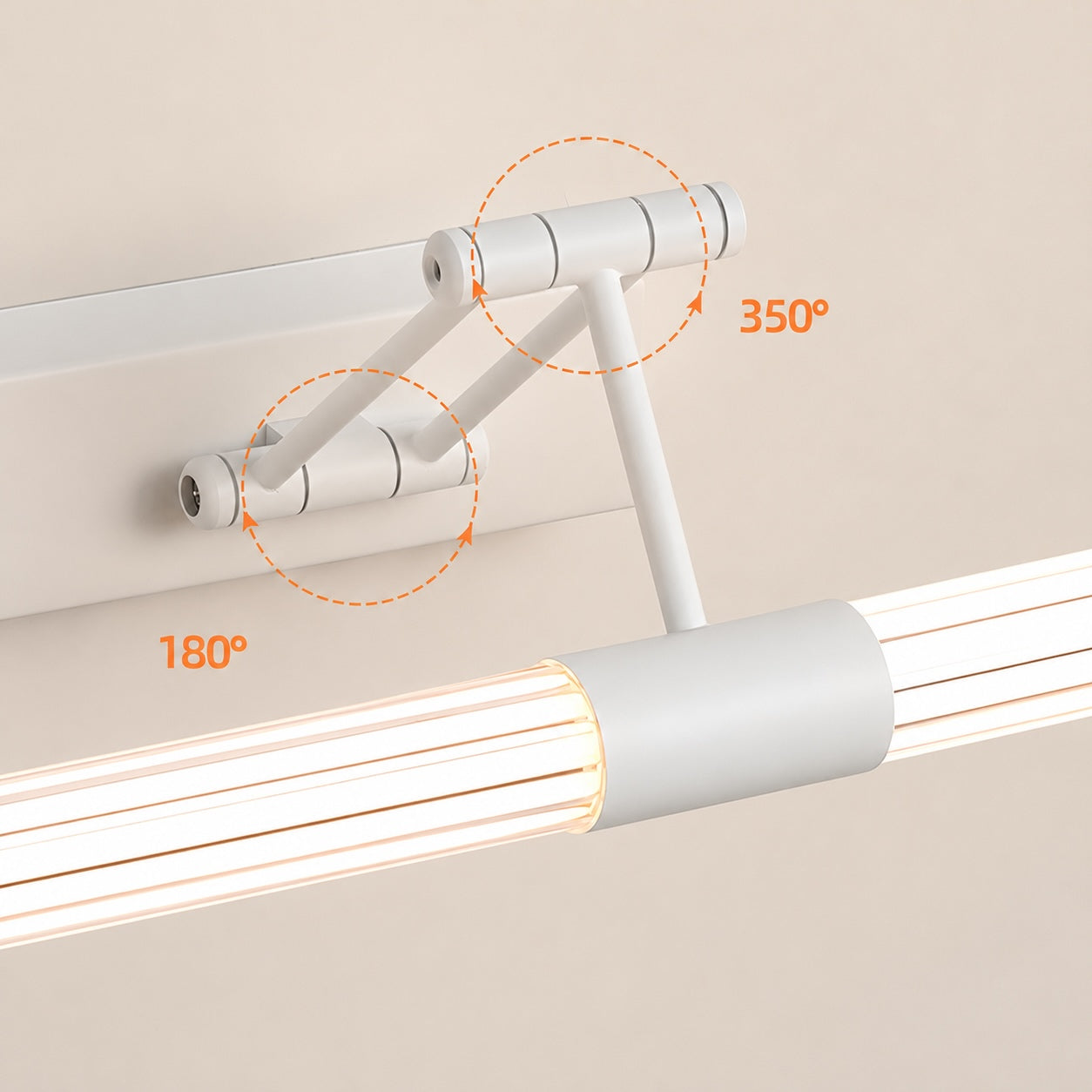 Moderní nástěnné LED světlo nad zrcadlo do koupelny s nastavitelnými rameny a osvětlením v rozsahu 360 stupňů | ribuella