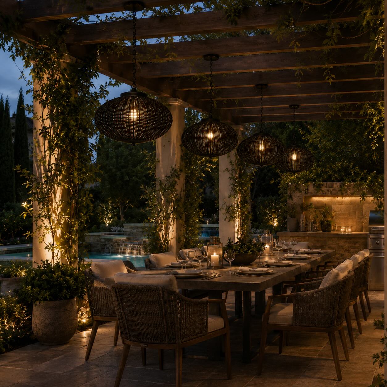 Waterproof Retro Pendant Light Adjustable Hanging Rattan Outdoor LED Warm White 4W | ribuella