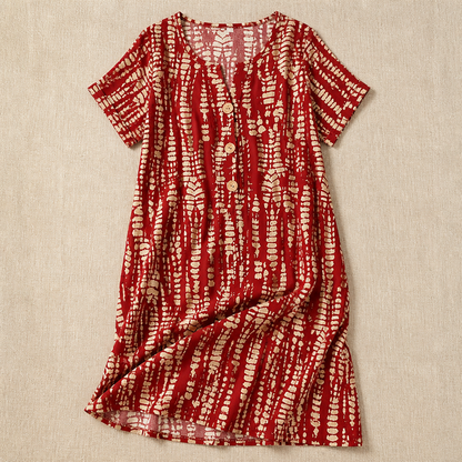 VelaMuse – Relaxed Button-Front Abstract Print Swing Dress with Pockets | ribuella