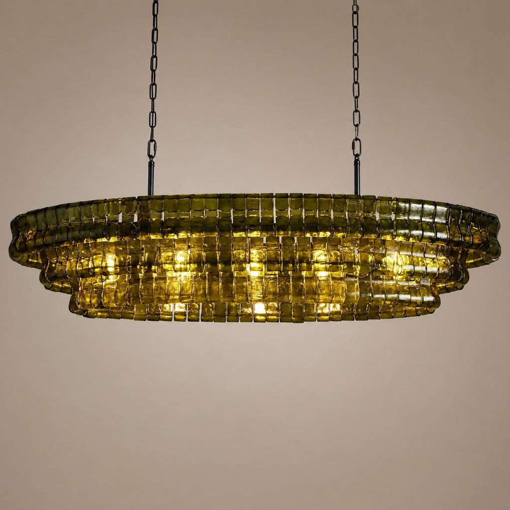 Modern Oval Chandelier Light Adjustable Hanging Steel Glass Fixture with 5 or 12 Bulb Options | ribuella