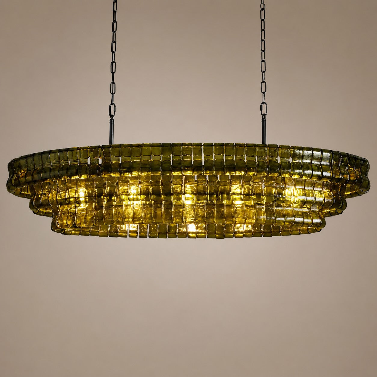 Modern Oval Chandelier Light Adjustable Hanging Steel Glass Fixture with 5 or 12 Bulb Options | ribuella