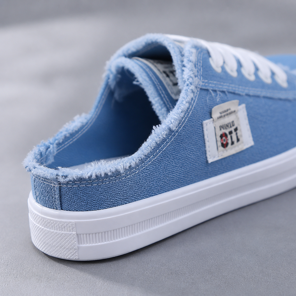 StridePulse – Casual Denim Mule Sneakers with Frayed Edges | ribuella