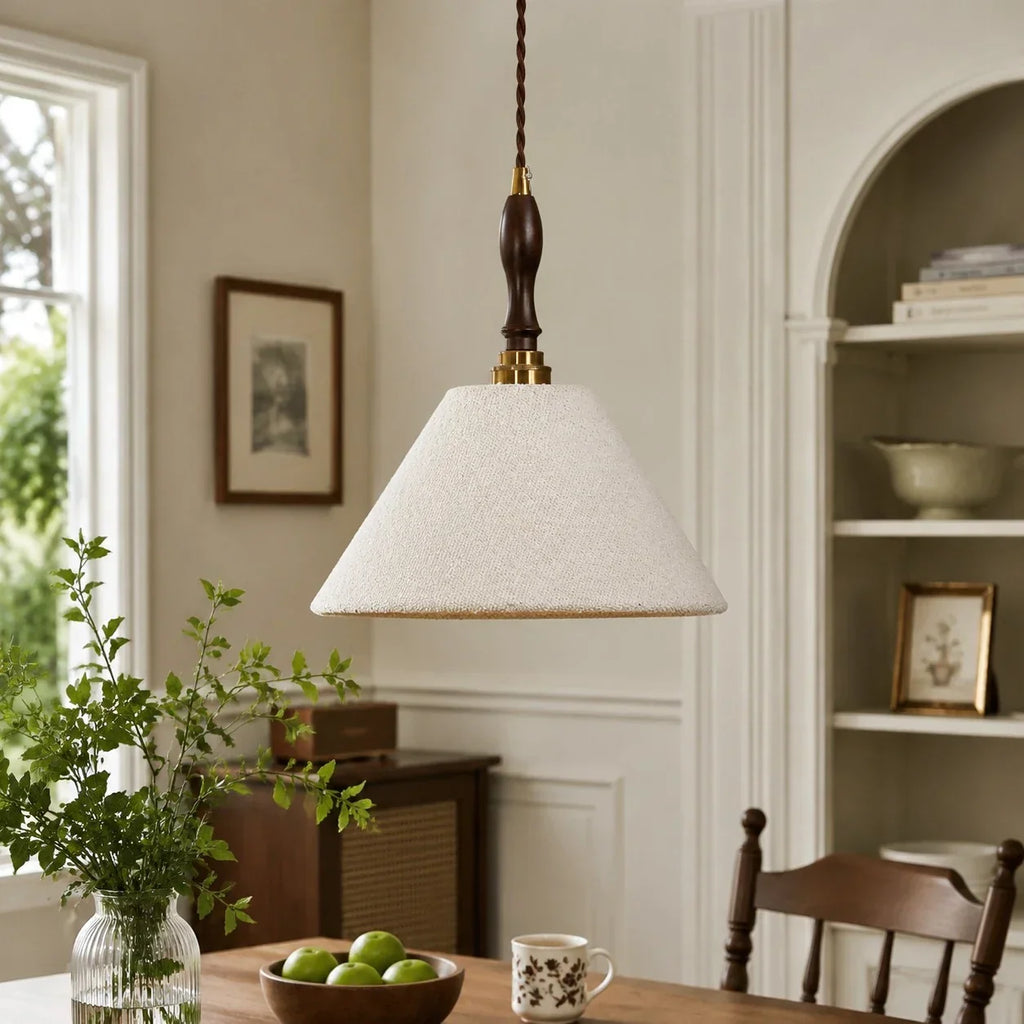 French Vintage Cream Fabric Pendant Light - Woven Texture Ceiling Shade