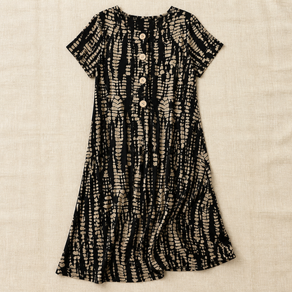 VelaMuse – Relaxed Button-Front Abstract Print Swing Dress with Pockets | ribuella