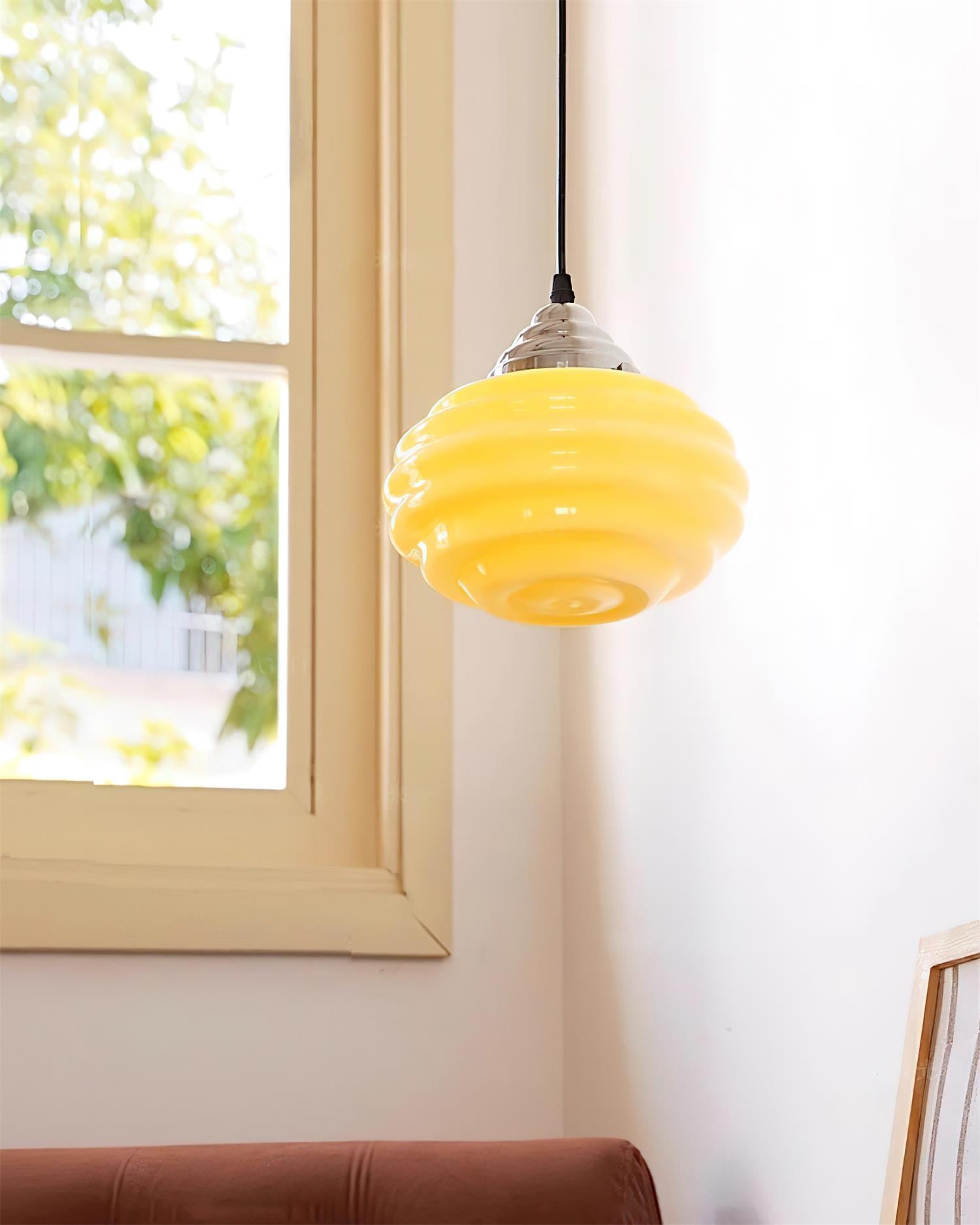Gelato Pendant Lamp - Tiered Rippled Glass Shade Chrome Cap Red Or Beige