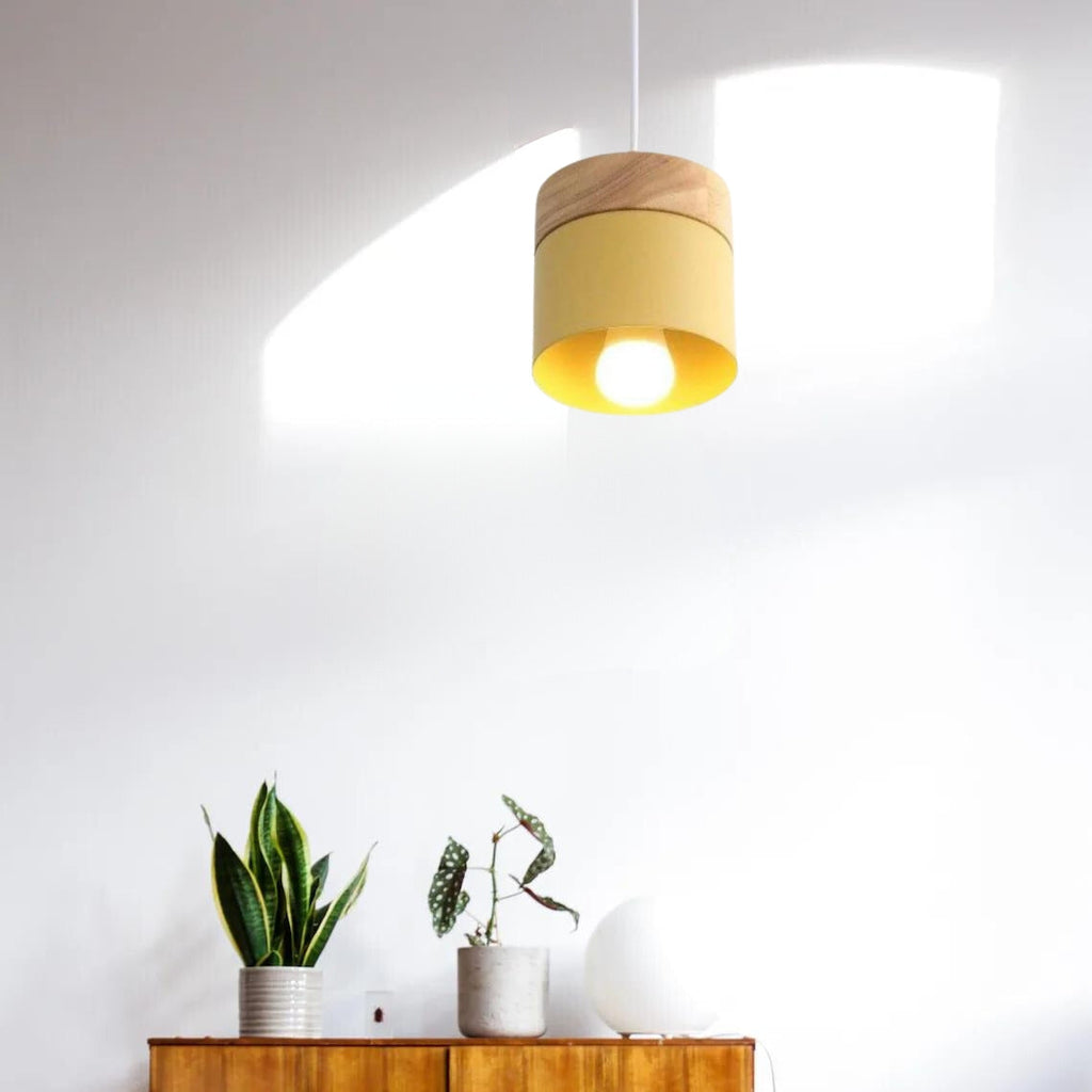 Suspension moderne Valentina en forme de boîte, structure en métal et bois pour ampoule E27