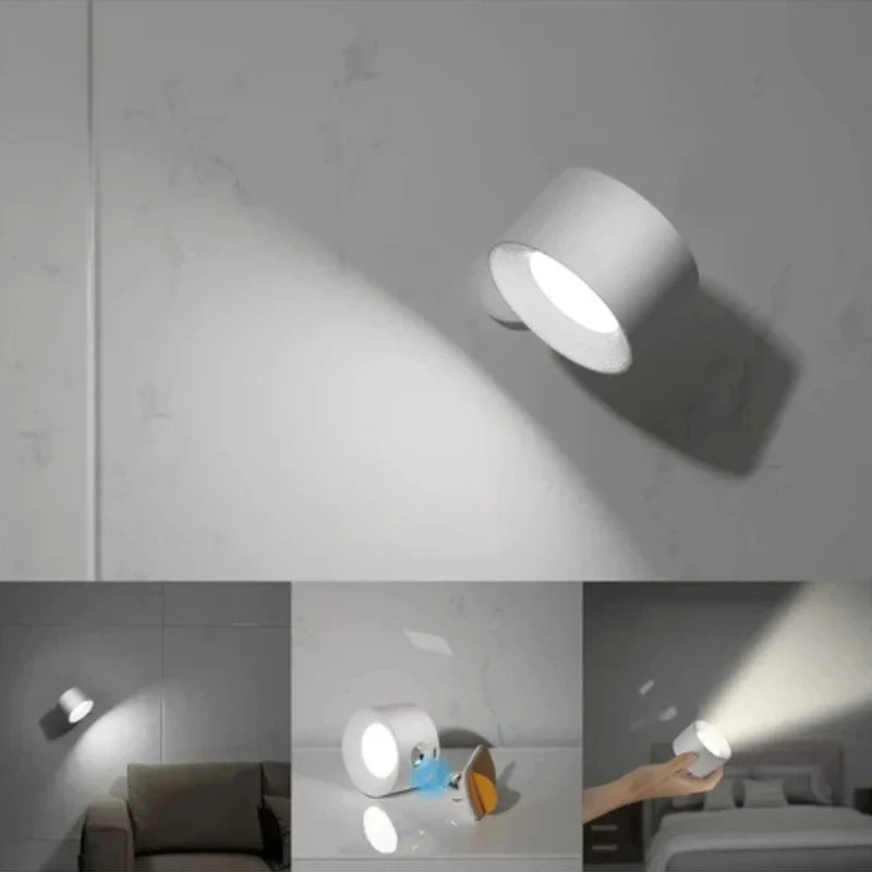 Magnetyczna bezprzewodowa lampa ścienna z regulacją jasności, ładowana, obracana o 360°
