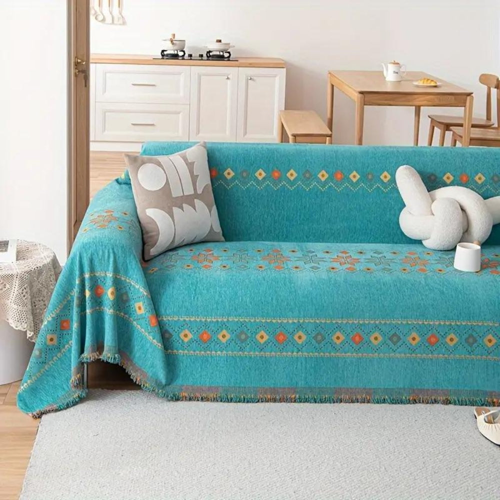 Boho Sofa Cover — Elegant Tassel Trim And Non-Slip Backing