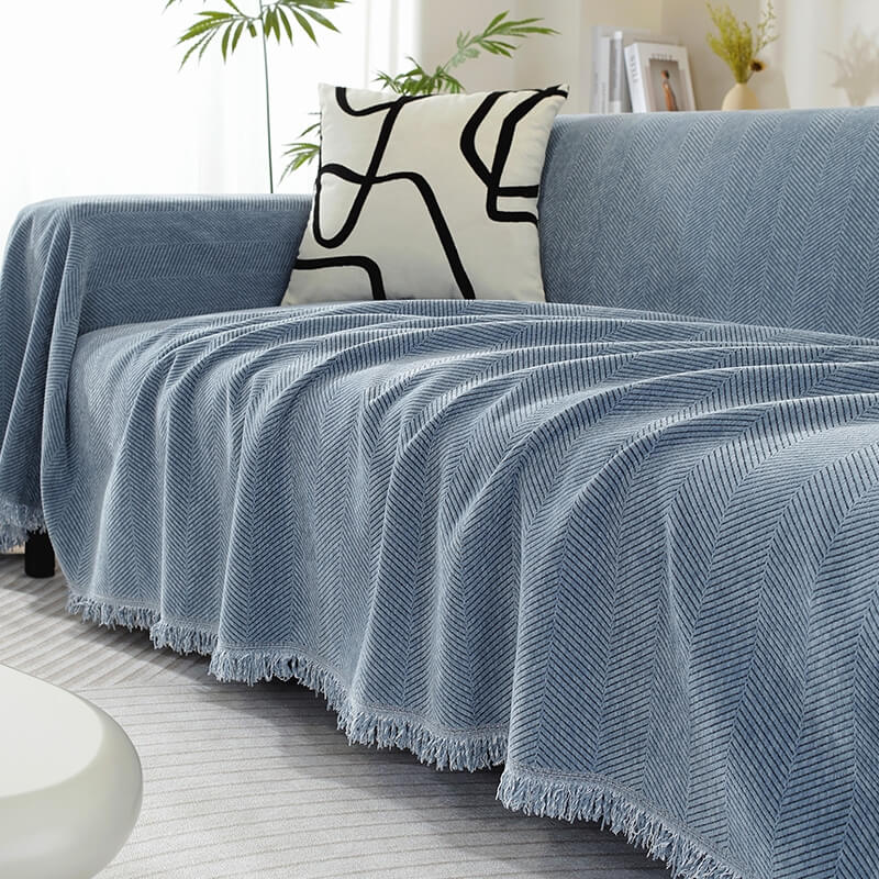 Herringbone Weave Sofa Cover Tassel Fringe Protective Furniture Cover