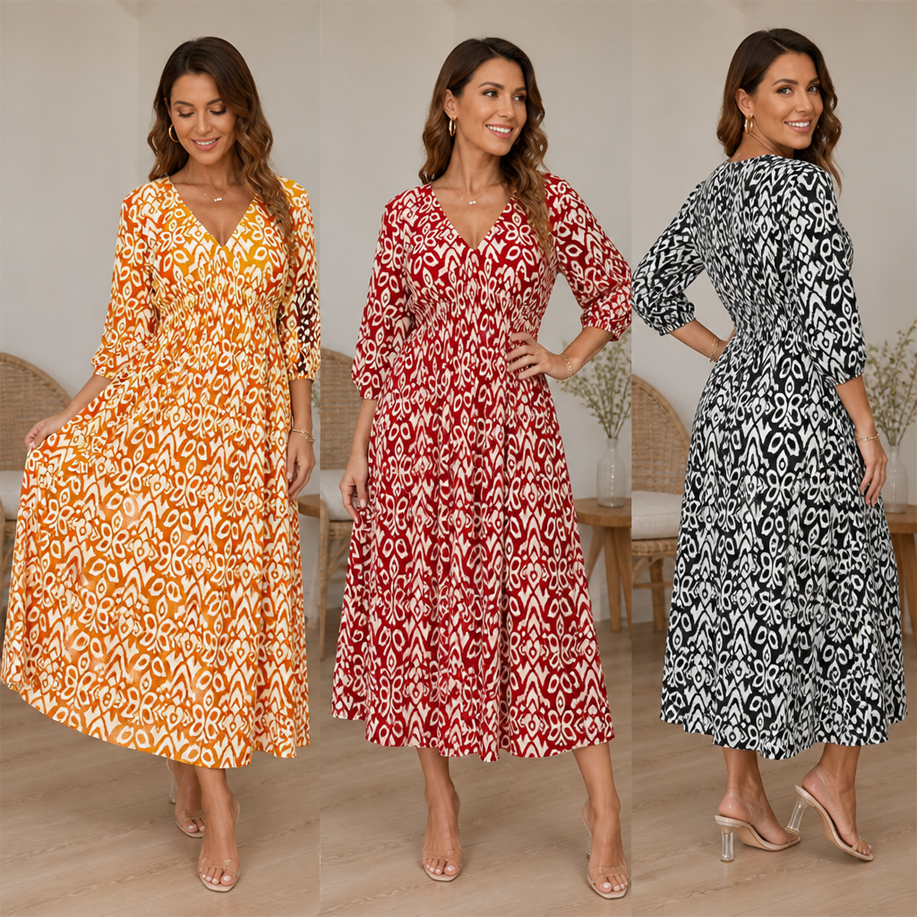 Serenelle Floral V-Neck Dress | Abrace as suas curvas com confiança natural durante todo o dia | ribuella