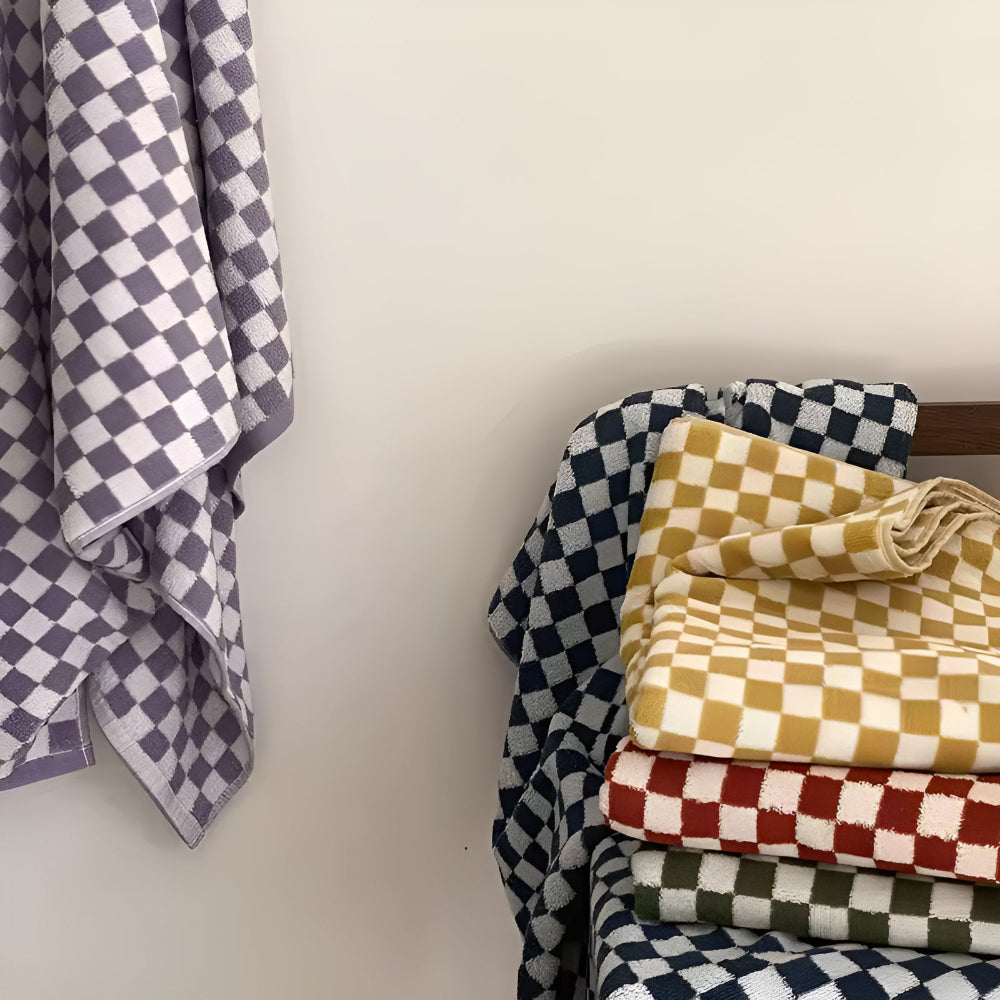 Bawełniany ręcznik w retro wzór szachownicy | ribuella