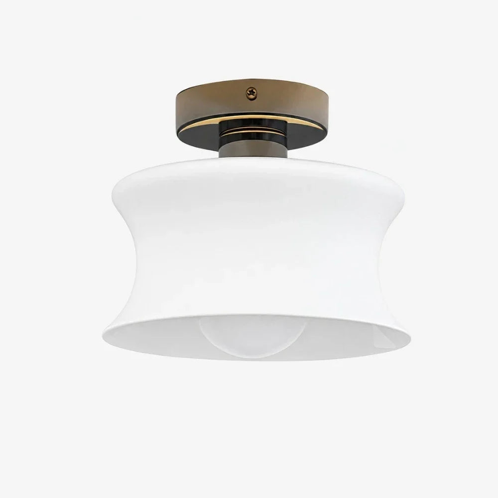 French Bauhaus Glass Flush Mount Ceiling Light 20 Cm Diameter Chrome Canopy