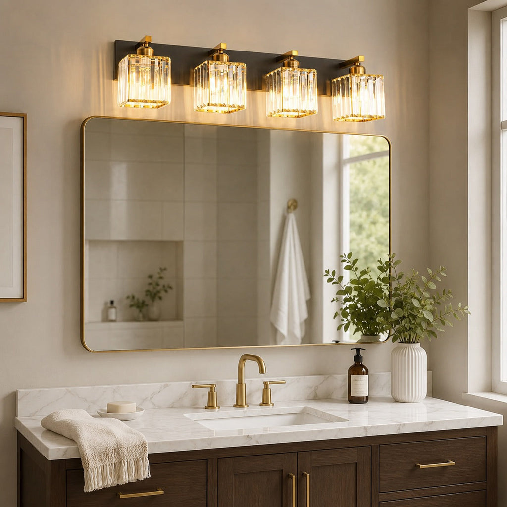 Modern Wall Sconce Lighting Hardwired Metal Crystal Shade 4-Light Design for Elegant Home Decor | ribuella