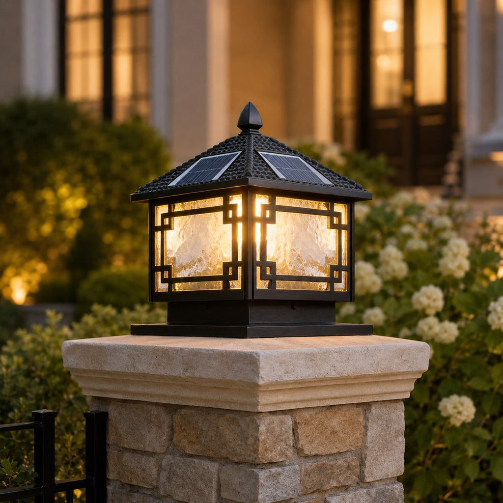 Solar Garden Lights European Style Outdoor Pillar Light Waterproof Aluminum Adjustable IP54 | ribuella