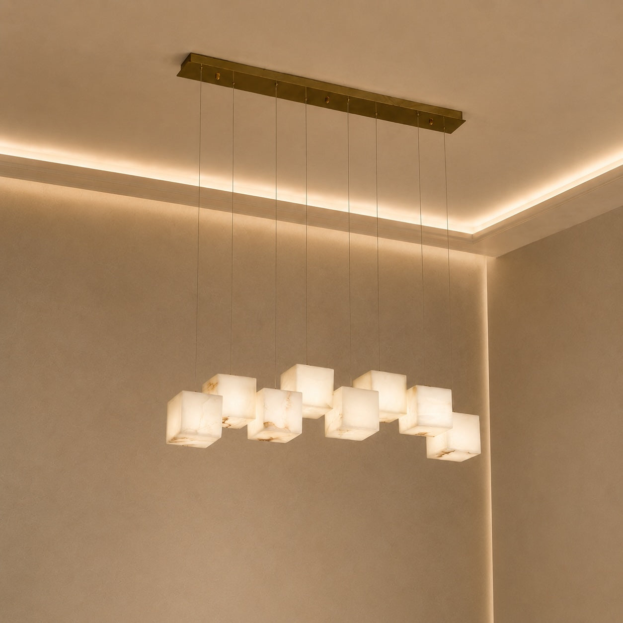 Modern Alabaster Box Pendant Light Hanging Fixture with LED Compatibility and Adjustable Height | ribuella