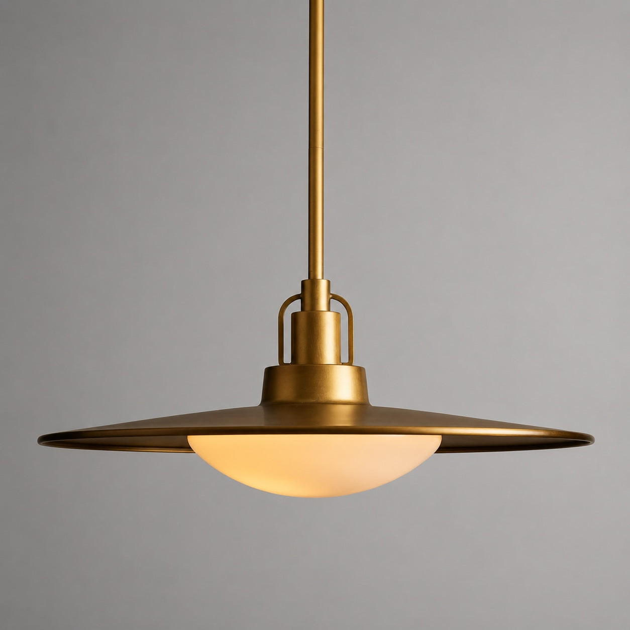 Modern Brass Saucer Pendant Light Hanging Metal Fixture with Frosted Glass Dome Shade for Kitchen Island Dining Room | ribuella