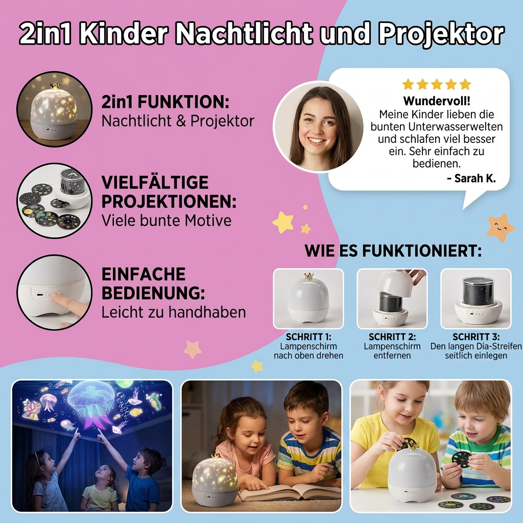 2-in-1-Nachtlicht und beruhigender Traumprojektor für Kinder
