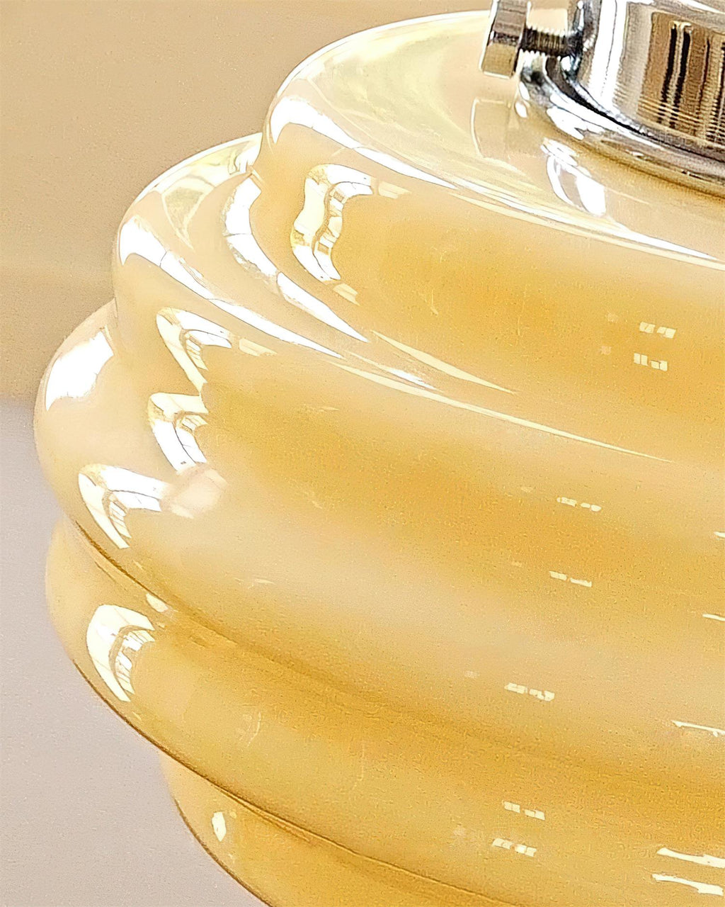 Gelato Pendant Lamp - Tiered Rippled Glass Shade Chrome Cap Red Or Beige