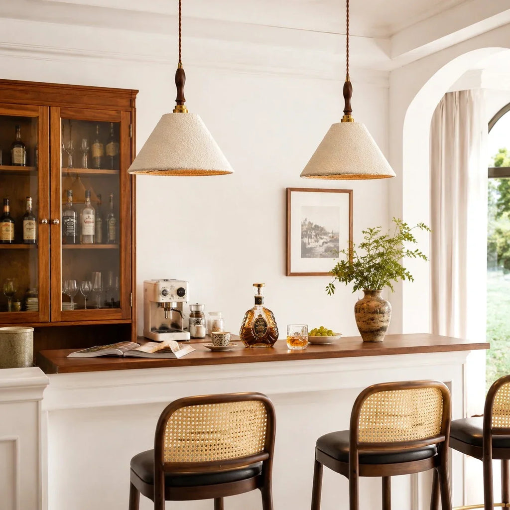French Vintage Cream Fabric Pendant Light - Woven Texture Ceiling Shade