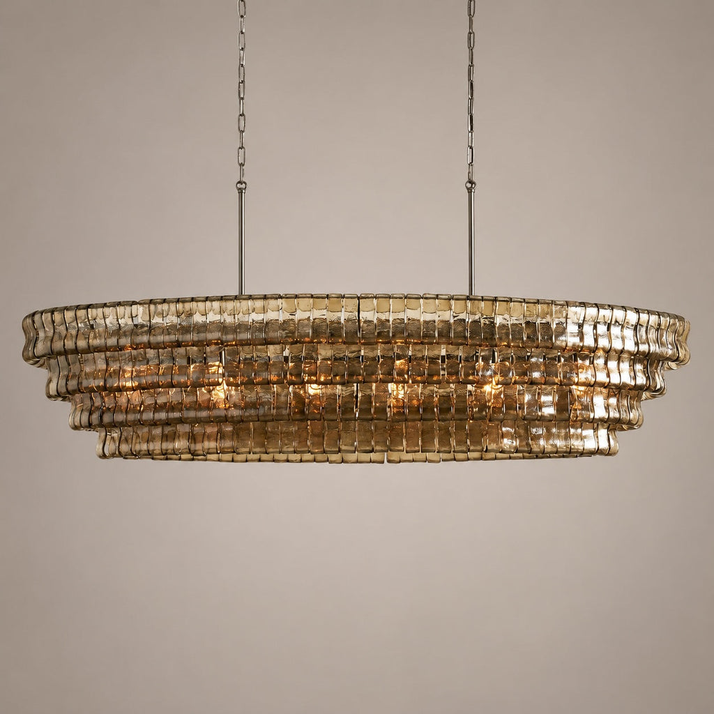 Modern Oval Chandelier Light Adjustable Hanging Steel Glass Fixture with 5 or 12 Bulb Options | ribuella