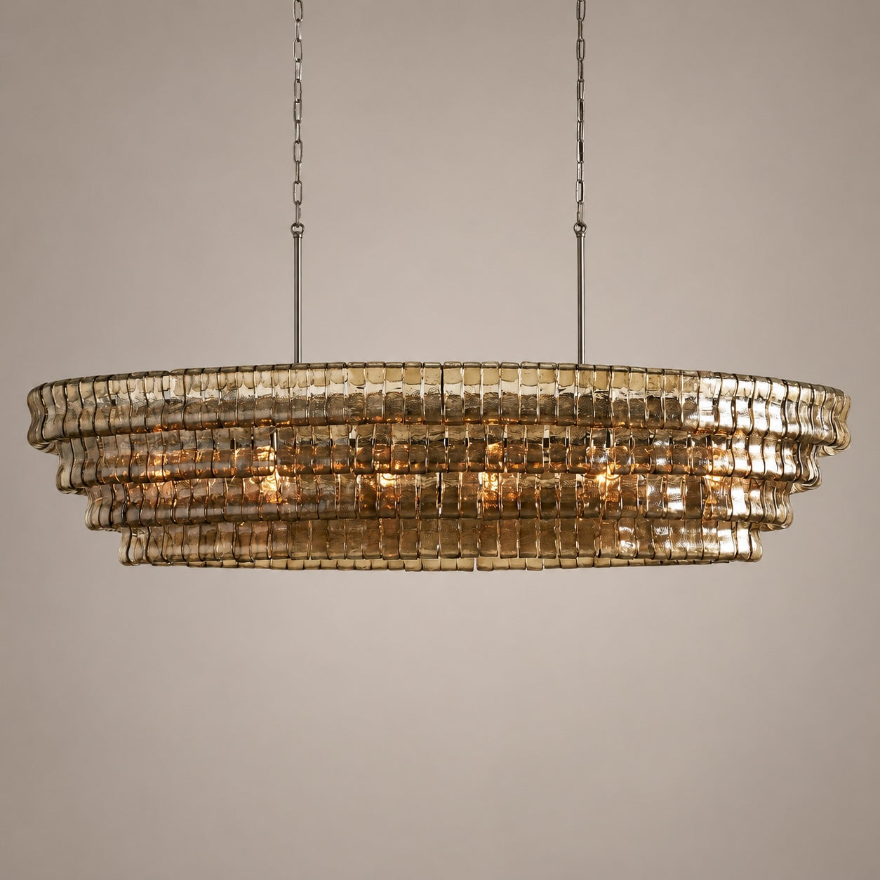 Modern Oval Chandelier Light Adjustable Hanging Steel Glass Fixture with 5 or 12 Bulb Options | ribuella