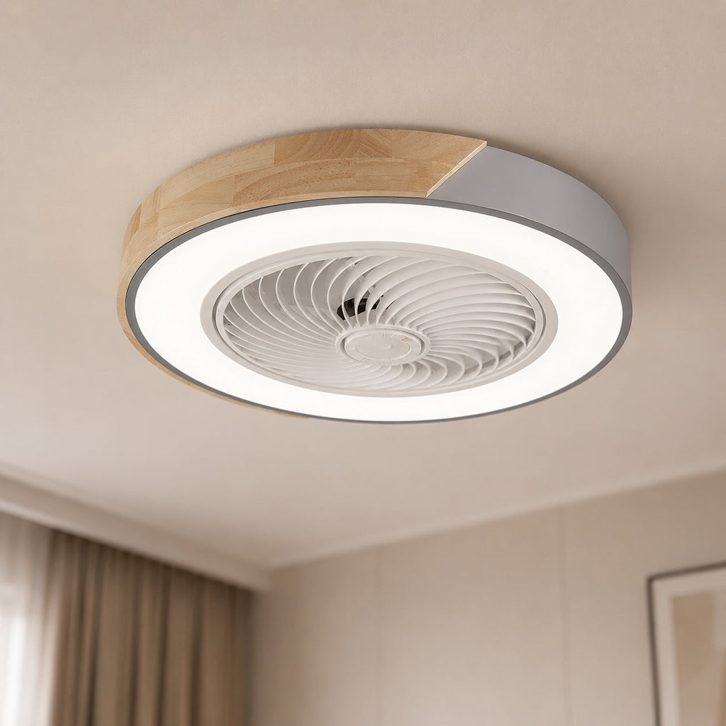 Moderner Deckenventilator ohne Flügel mit Beleuchtung, flache Montage, Eisenrahmen, dimmbare LED mit einstellbarer Farbtemperatur | ribuella