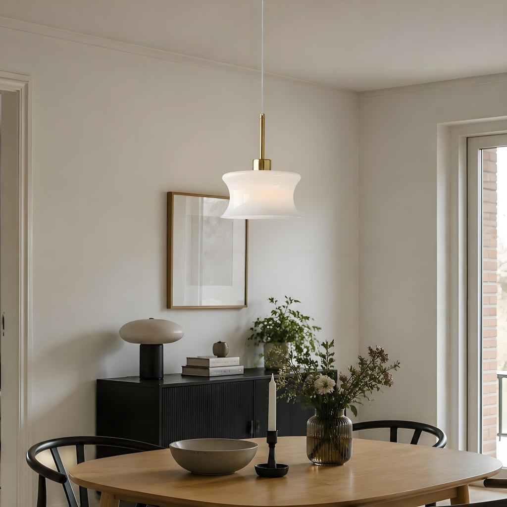 French Retro Glass Pendant Light, Compact Hourglass Shade, Slim Suspension