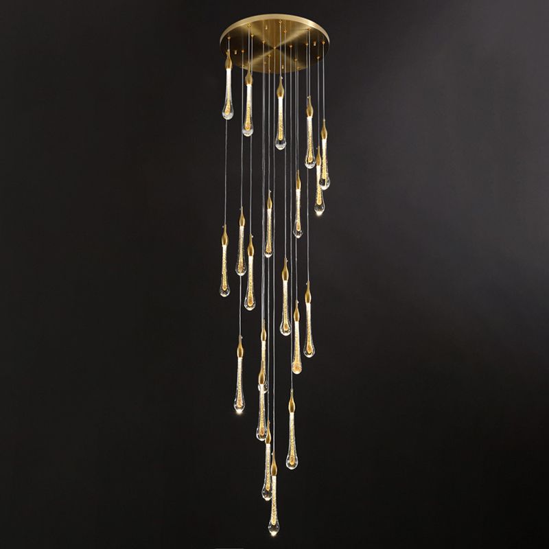 Lustre Valentina moderne couleur or en forme de larme, avec cristaux
