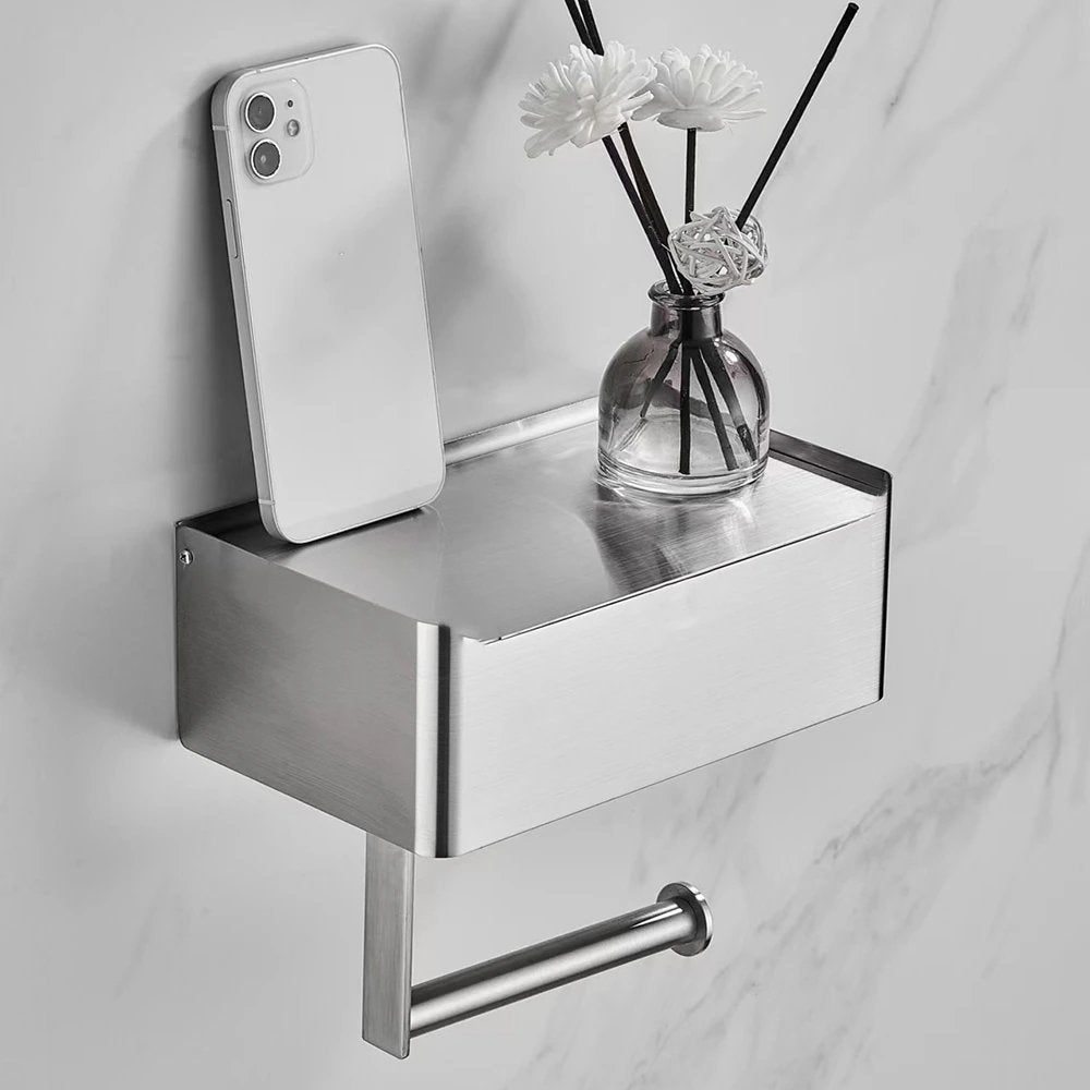 Tissue Dispenser - Stainless Steel Bathroom Paper Holder - 2-in-1 Shelf and Holder - SteelShelf | ribuella