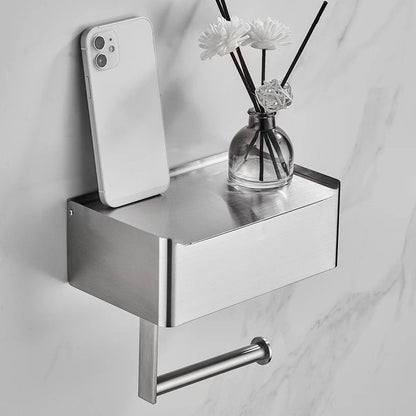 Tissue Dispenser - Stainless Steel Bathroom Paper Holder - 2-in-1 Shelf and Holder - SteelShelf | ribuella
