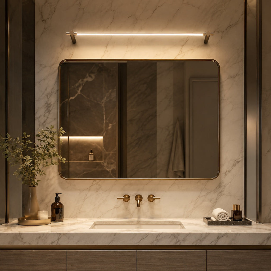 Modern Brass Bathroom Vanity Light Wall Mounted LED Fixture with Acrylic Shade 35.4 Inches | ribuella