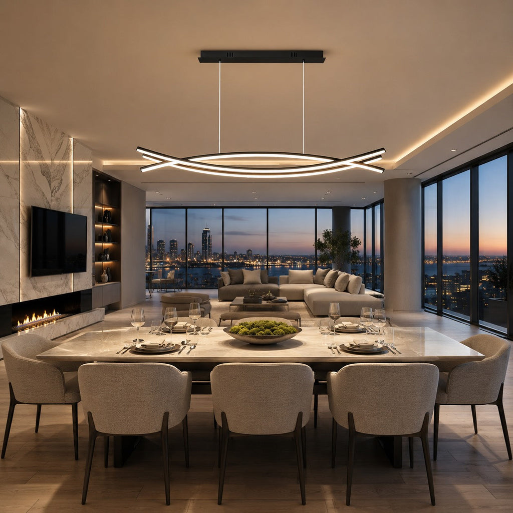 Modern Black Pendant Light Linear Hanging Aluminum LED Fixture with Adjustable Height Dimmable | ribuella