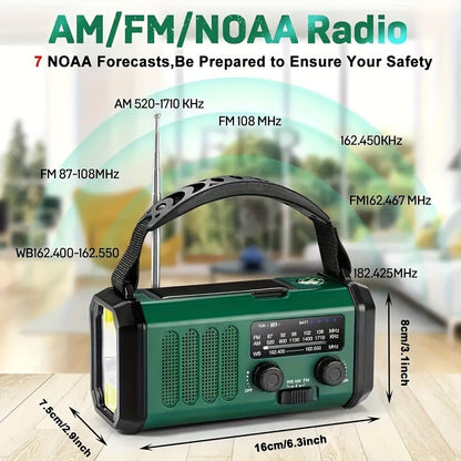 Survival Radio with 10,000 mAh Battery - Solar, Hand Crank & USB-C Charging - LED Torch, SOS Alert & Navigation | ribuella
